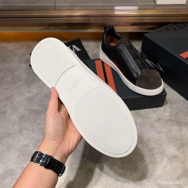 2024 Men Ermenegildo Zegna Black Brown Leather Suede Sneakers