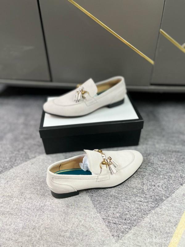 2024 Women Gucci White Suede Leather Loafers
