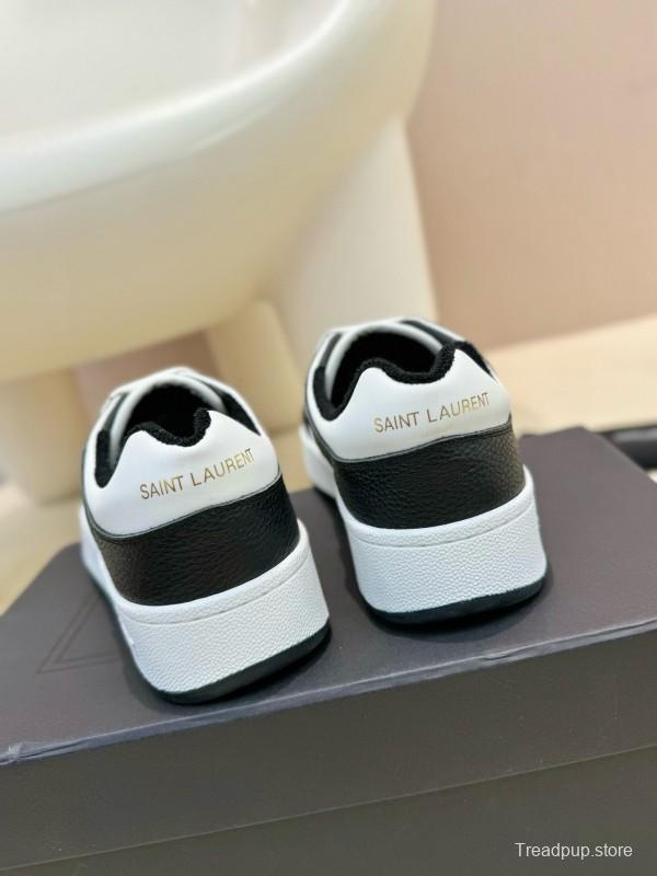 2024 Unisex Yves Saint Laurent Black White Silk Leather Sneakers MJ00350