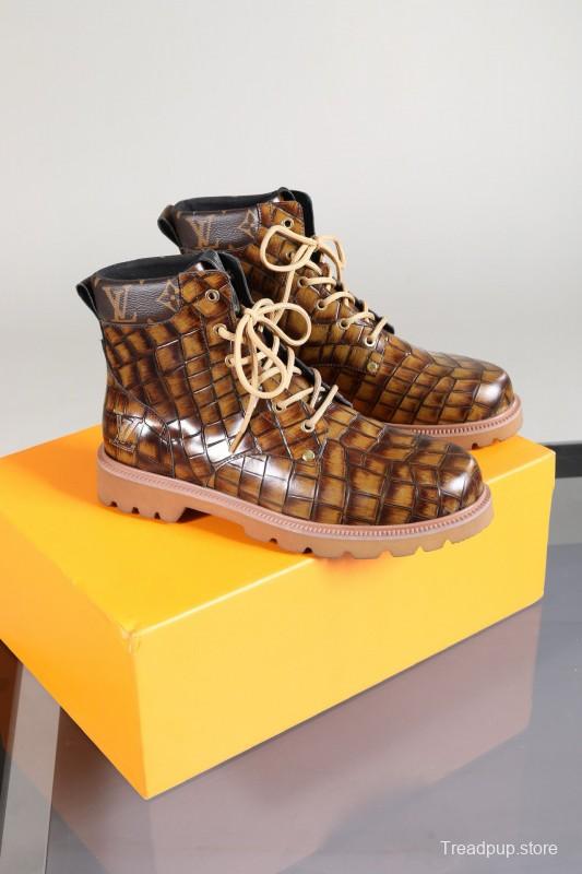 2024 Men Louis Vuitton Brown Leather Casual High-top MJ00470