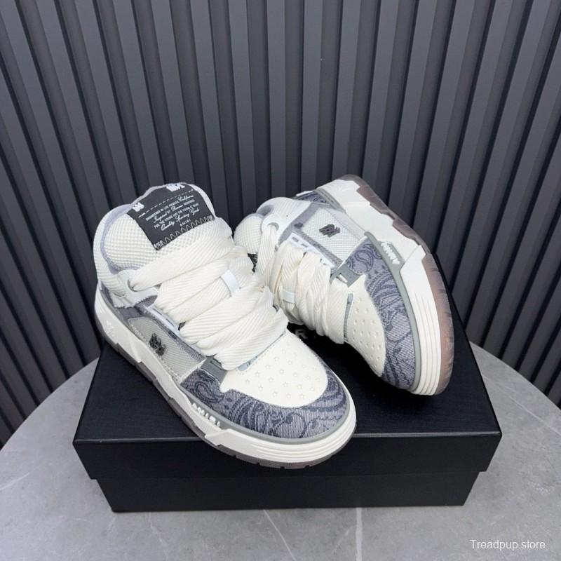 2024 Unisex Amiri White Grey Mesh Leather Sneakers MJ00360