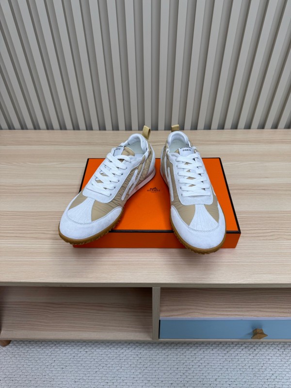 2025 Unisex Hermès White Beige Suede Goat Leather Sneakers Top Version LY00310
