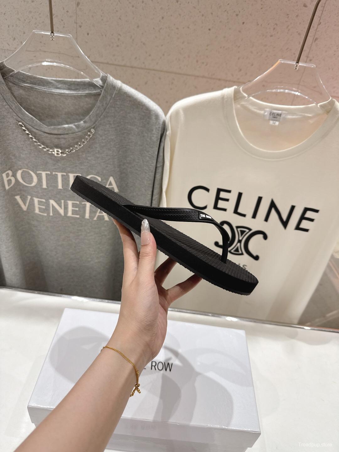 2025 Unisex The Row Black Rubber Flip Flop Minimalist Design Casual Beach Sandals KFY00160