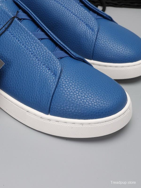 2024 Men Ermenegildo Zegna Blue Leather Low Top Sneakers MJ00240