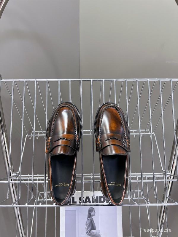 2025 Women Yves Saint Laurent Brown Leather Loafers KFY00350