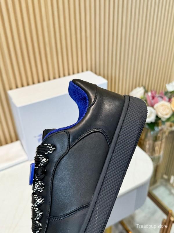 2024 Men BURBERRY Black Blue Calf Leather Sneakers MJ00330
