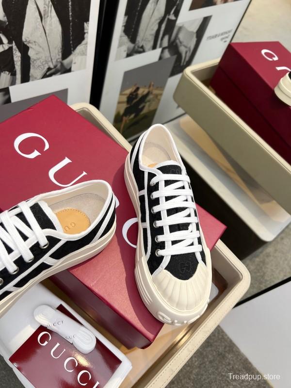 2025 Women Gucci Black White Canvas Sneakers LY00270