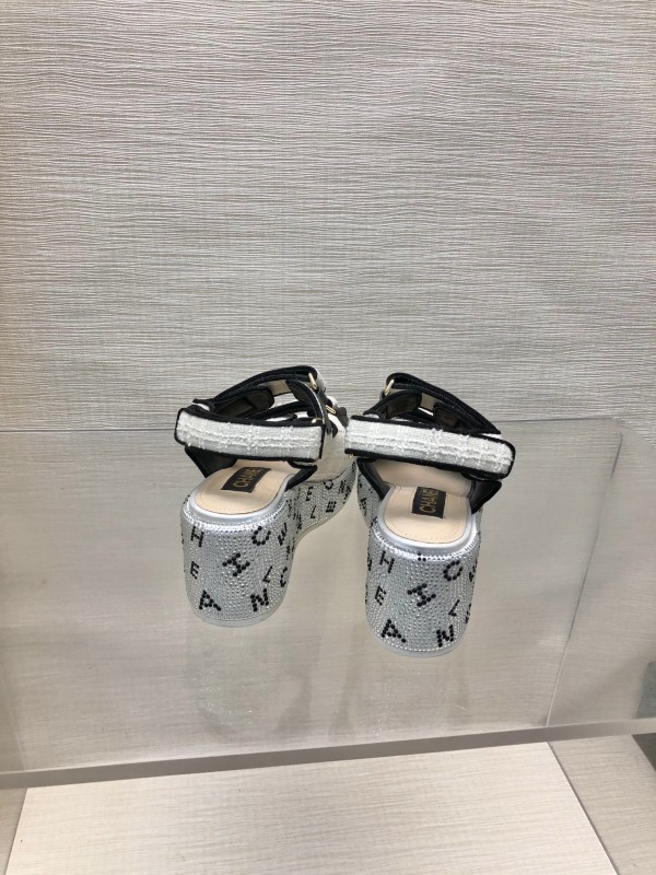 2025 Women Chanel White Black Leather Sandals Platform LY00330