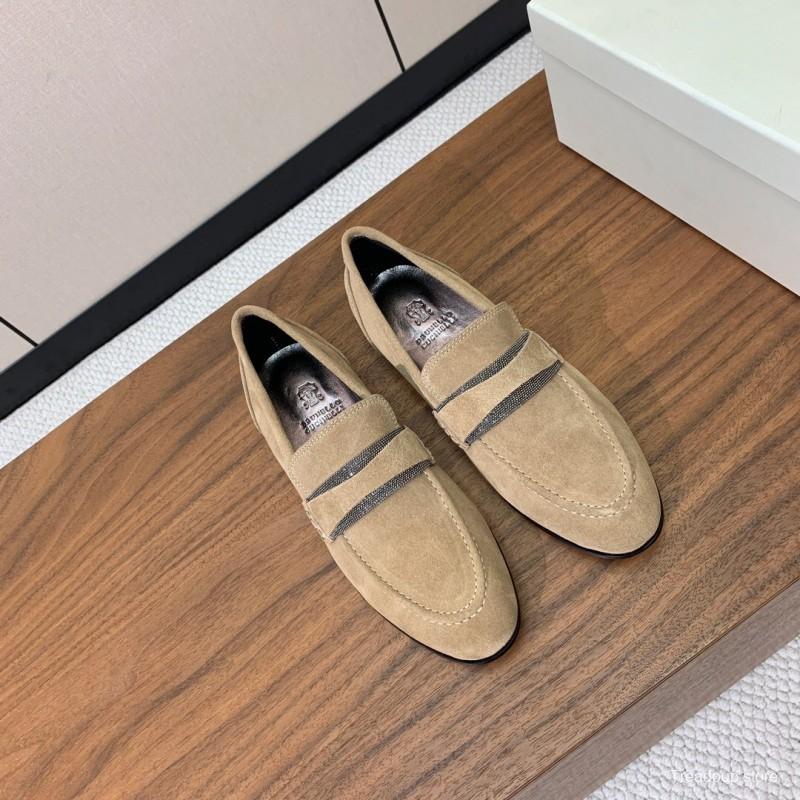 2025 Men Brunello Cucinelli Beige Suede Loafers Handmade Craftsmanship KFY00300(M)