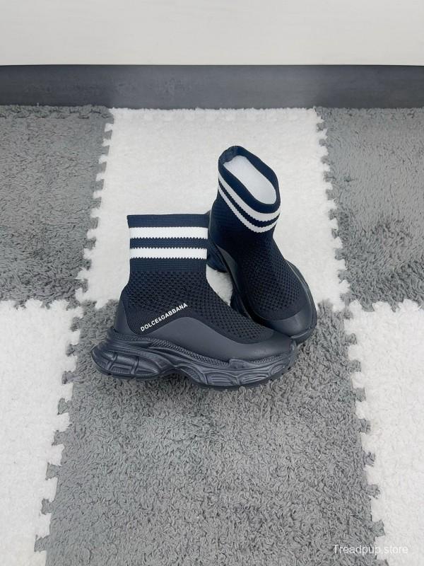 2024 Kids Dolce & Gabbana White Pink Black Knit Fabric Sneaker