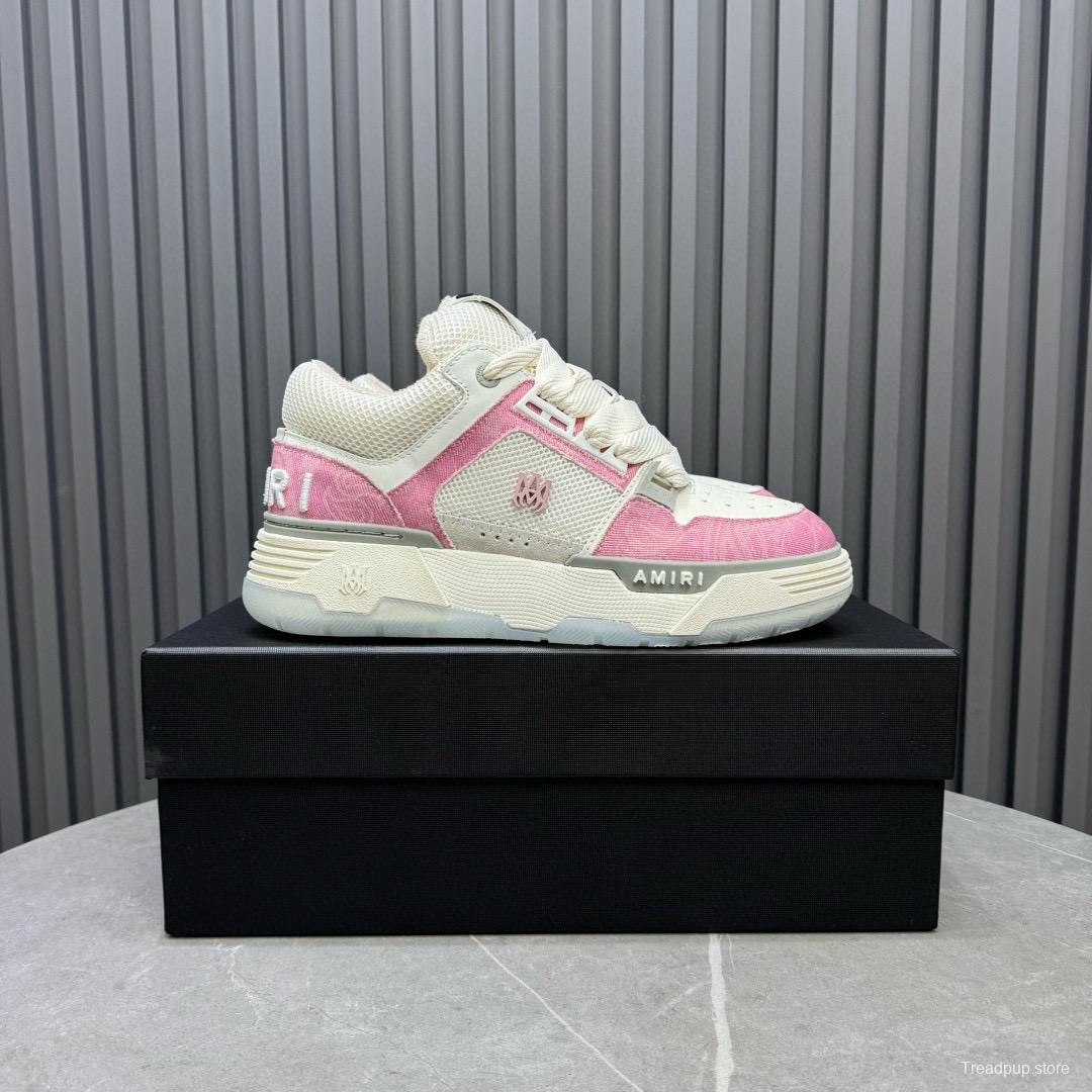 2024 Unisex Amiri Pink White Mesh Suede Sneakers MJ00360