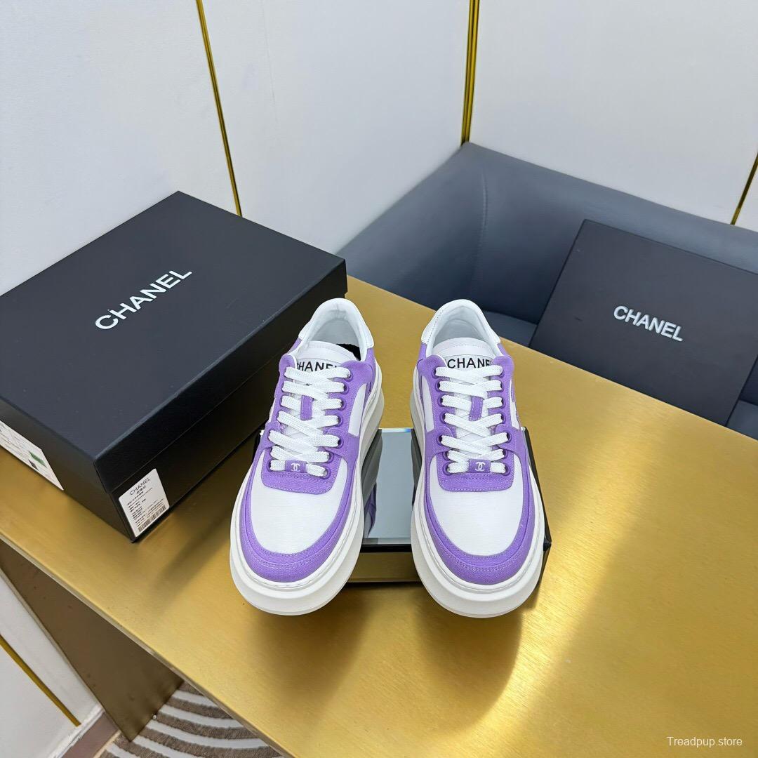 2025 Women Chanel Purple White Leather Canvas Sneakers