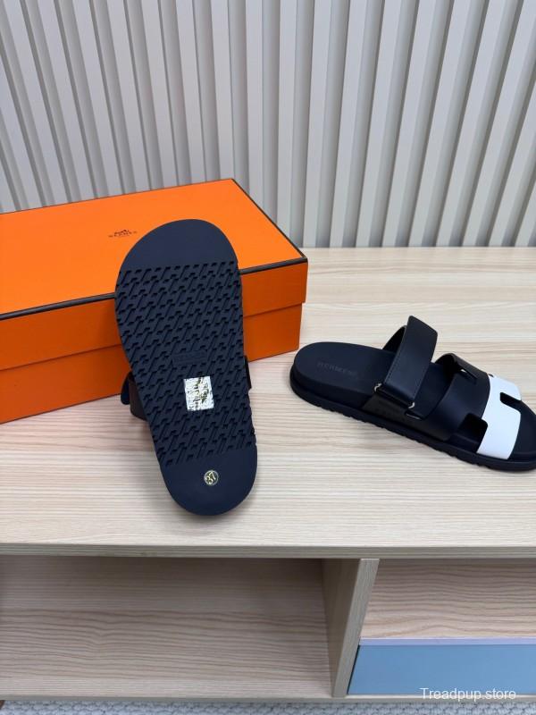 2025 Slippers Hermès Black White Leather Slippers