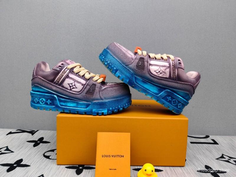 2025 Unisex Louis Vuitton Purple Blue Leather Sneakers