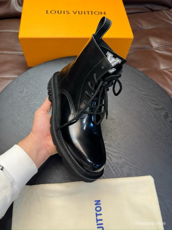 2024 Men Louis Vuitton Black Calf Leather High-top Casual Shoes MJ00440