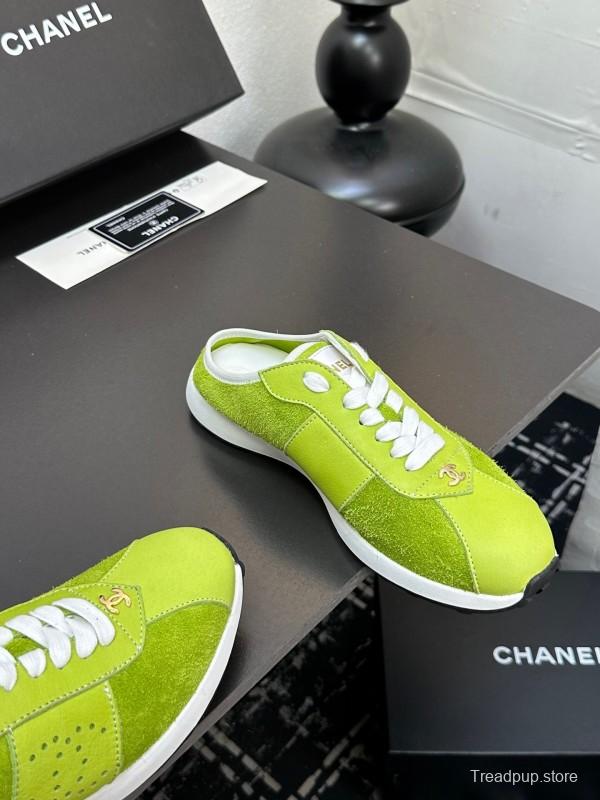 2025 Women CHANEL Green Suede Casual Sneakers Handmade For LY00360(F)