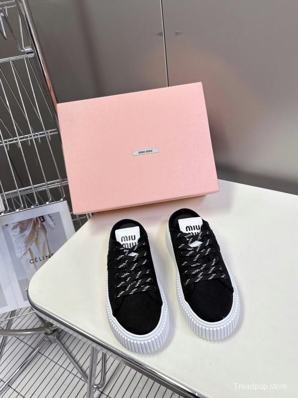 2025 Women Miu Miu Black Canvas Sneakers LY