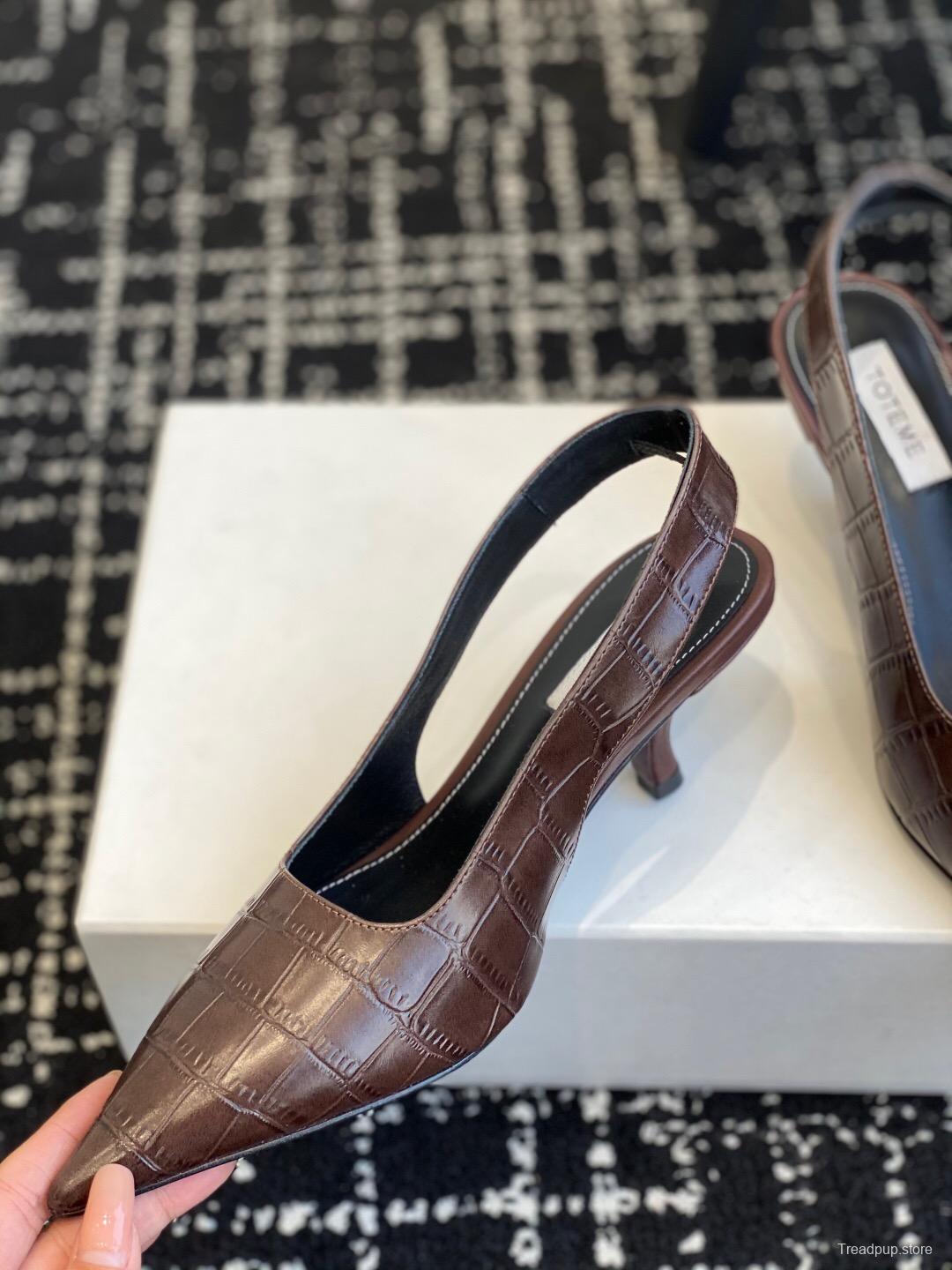 2025 Women Toteme Brown Leather Slingback Pointed Toe Heels