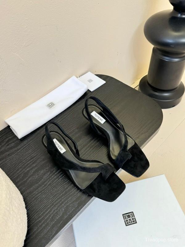 2025 Women Toteme Black Suede Slingback Sandals