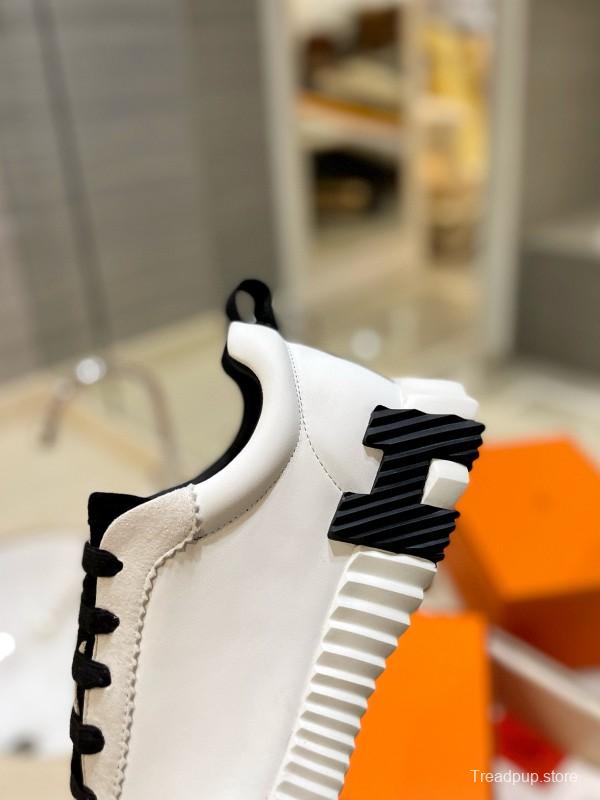 2024 Unisex Hermès White Black Imported Coxskin Rain Cloth Casual Sneakers MJ00320