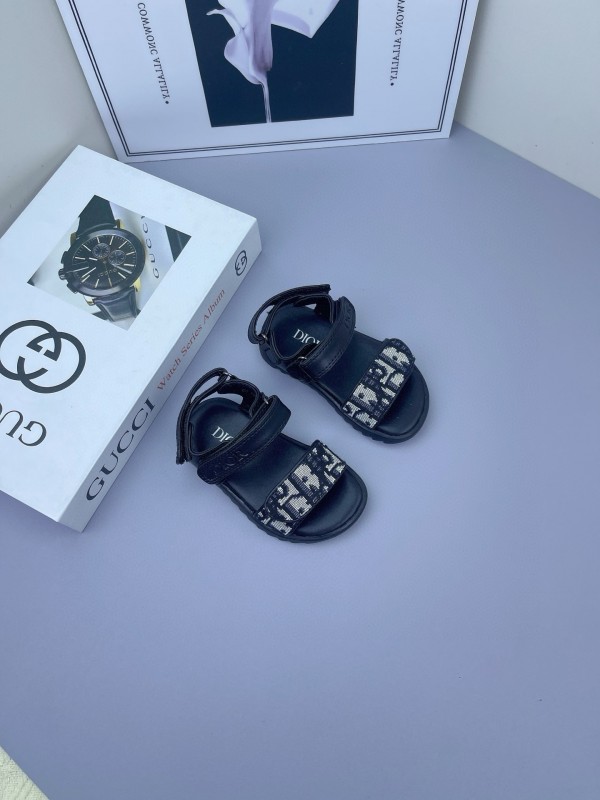 2025 Kids Dior Black Fabric Leather Sandals