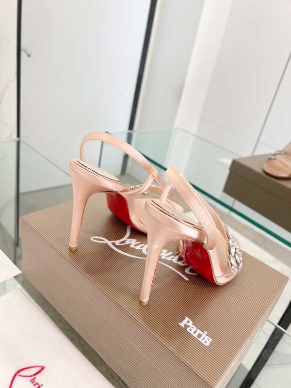 2025 Women ChristianLouboutin Champagne Silk High Heel Crystal LY00300