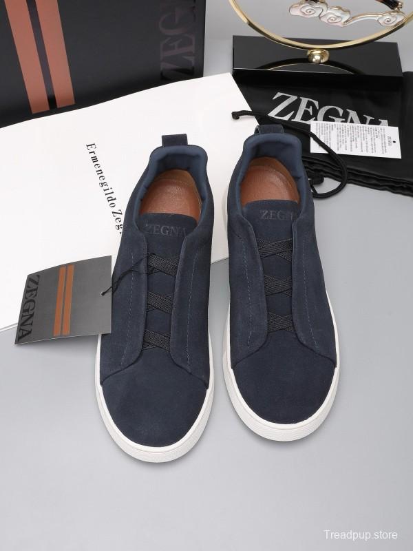 2024 Men Ermenegildo Zegna dark blue suede low top sneakers MJ00240
