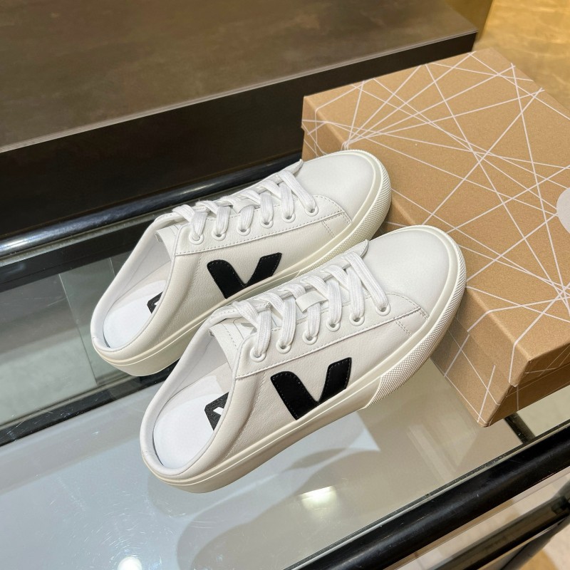 2025 Women VEJA White Black Canvas Leather Slip-On Sneaker MJ00240