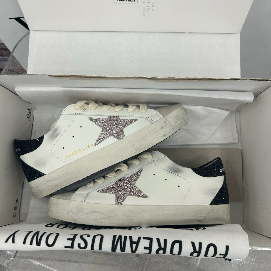 2025 Women GGDB White Black Glitter Leather Sneaker