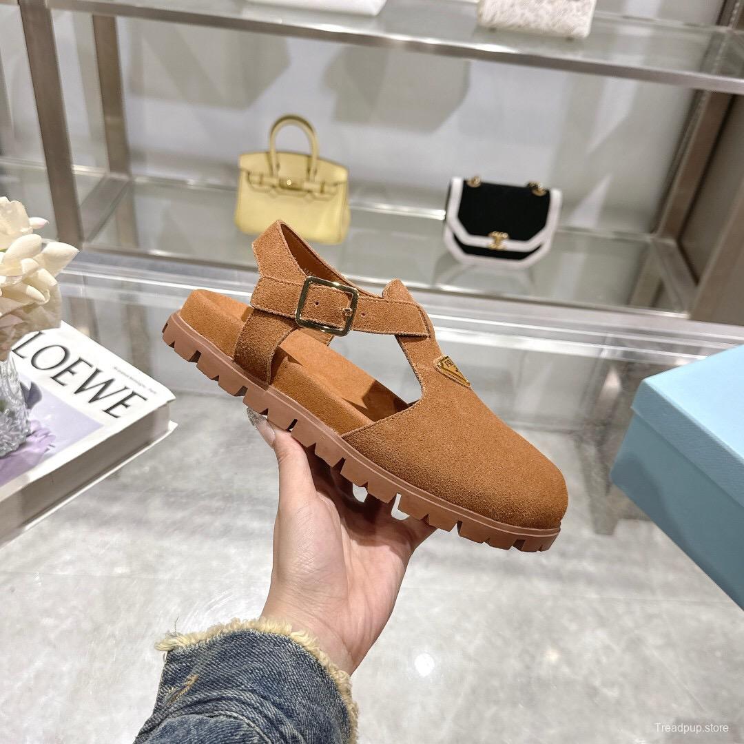 2025 Women Prada Brown Suede Sandals LY00270