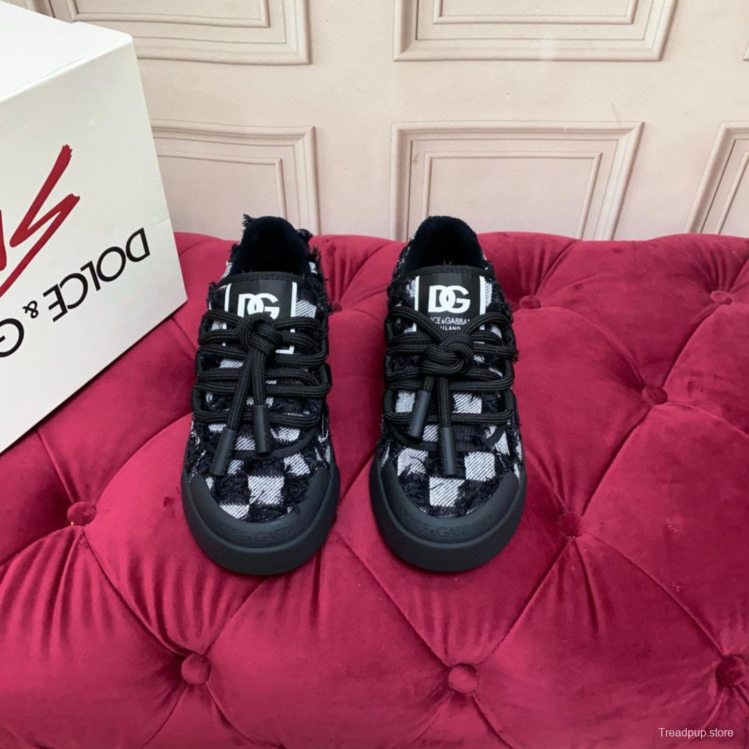 2024 Unisex Dolce & Gabbana Black White Wool Leather Sneakers MJ00340