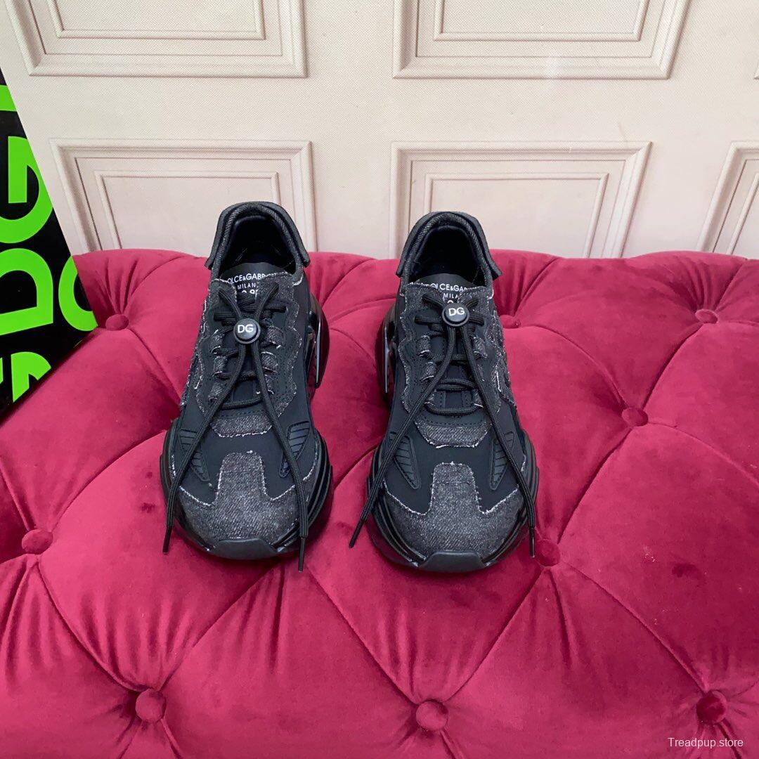 2025 Unisex Dolce & Gabbana Black Silk Leather Lycra Sneakers DG00330(F)/LY00340(M)