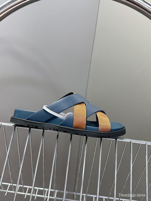 2025 Slippers Hermès Blue Brown Leather Slippers