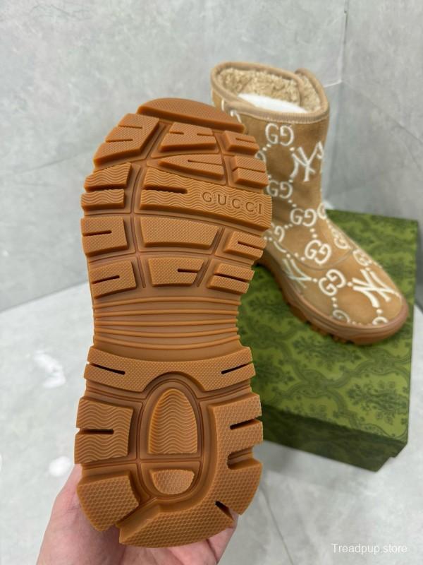 2024 Women Gucci Brown Suede Snow Boots Embroidered GG NY MJ00370