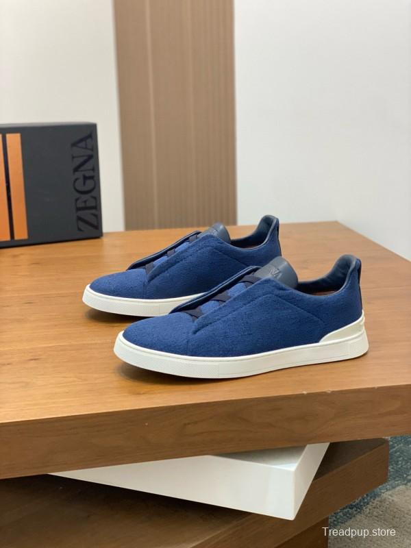 2024 Men Ermenegildo Zegna Blue Calfskin Pelletessuta Sneakers MJ00280