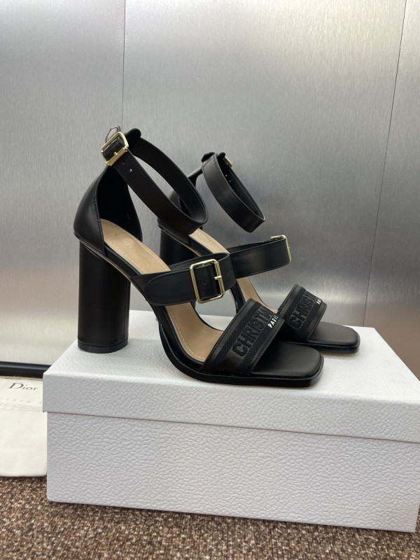 2025 Women Dior Black Leather High Heel Sandals KFY00310