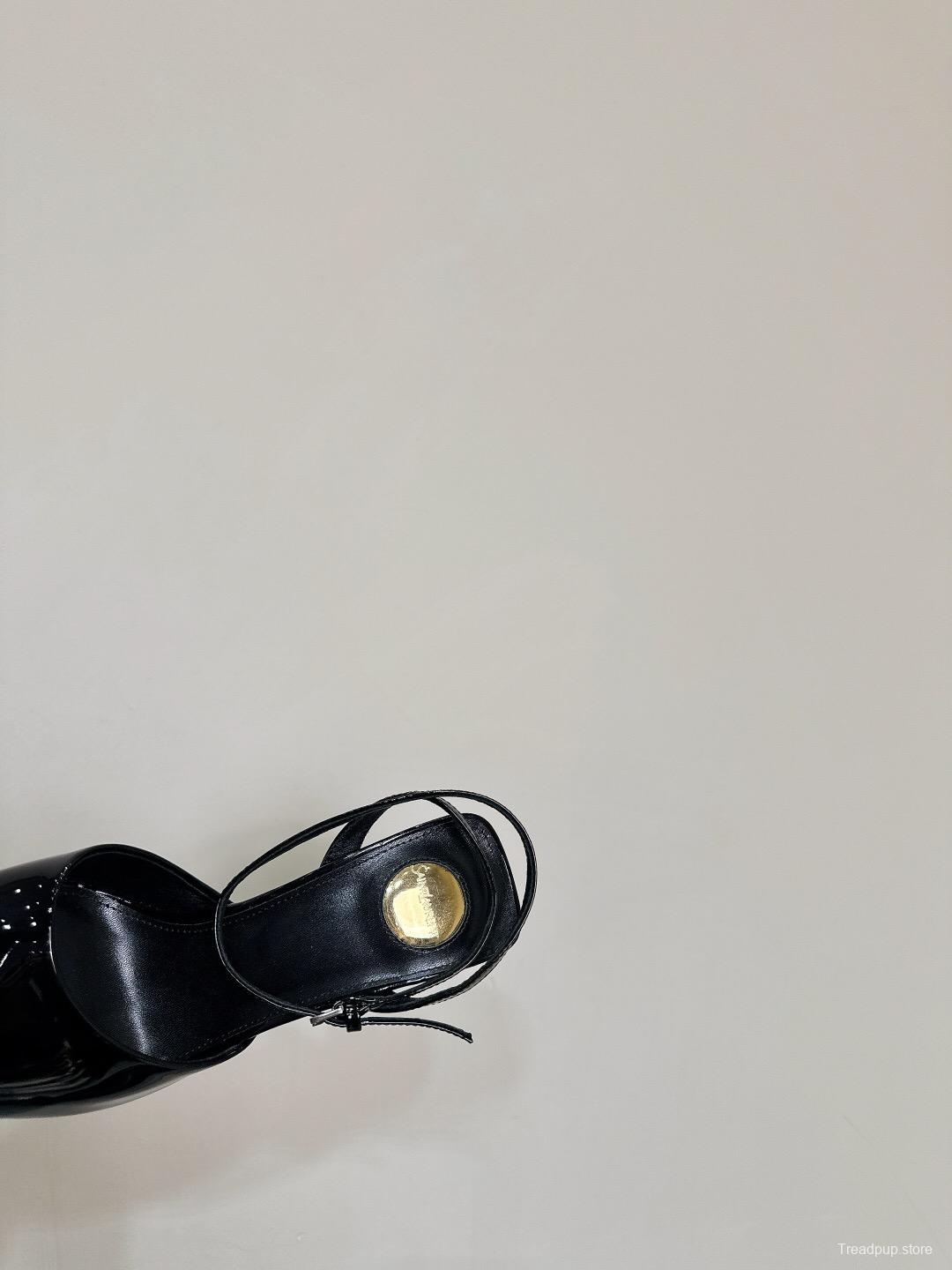 2025 Women Yves Saint Laurent Black Patent Leather Slingback High Heels KFY00290