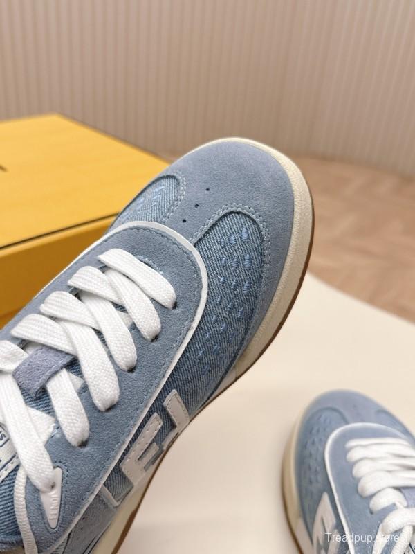 2025 Unisex Fendi Light Blue White Leather Suede Plimsolls FF Pattern LY00350(F)/LY00360(M)