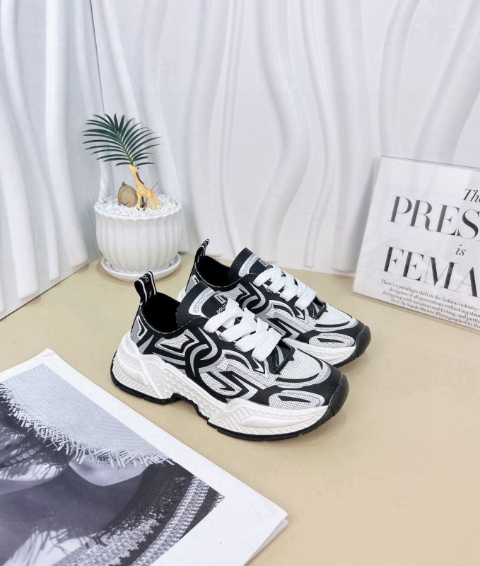 2024 Kids Dolce & Gabbana Red White Black Mesh Leather Sneakers
