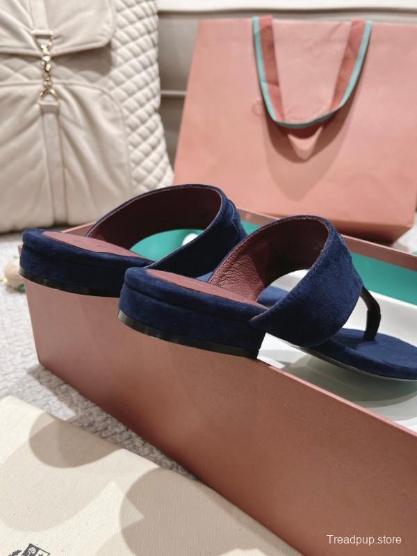 2025 Slippers Le Parmentier Navy Blue Suede Slippers LY00250