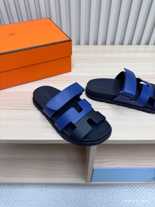 2025 Slippers Hermès Blue Black Leather Slippers