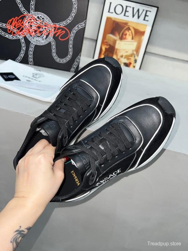 2025 Men VERSACE Black Leather Sneakers LY00320