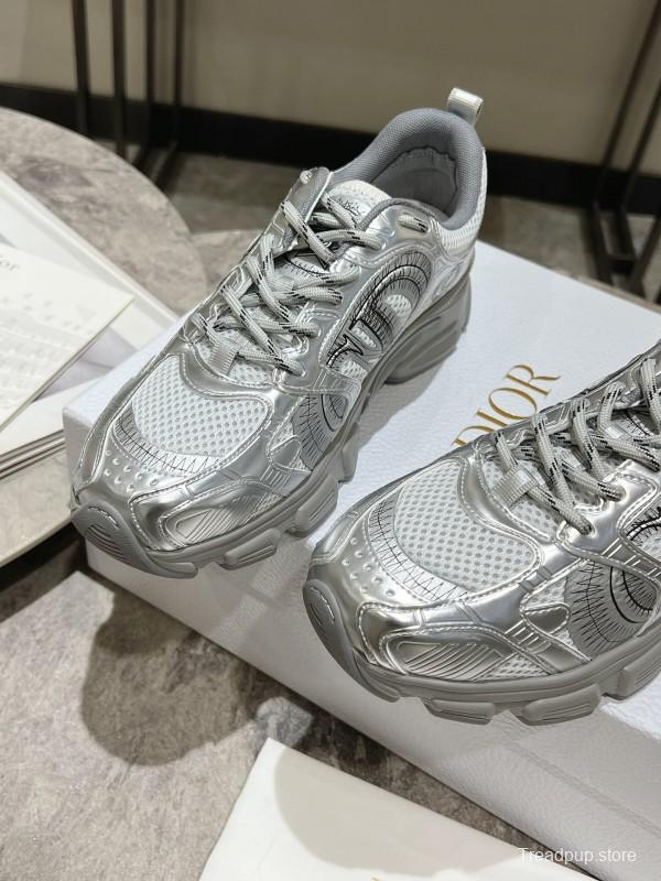 2025 Women Dior Silver Mesh Leather Running Sneakers