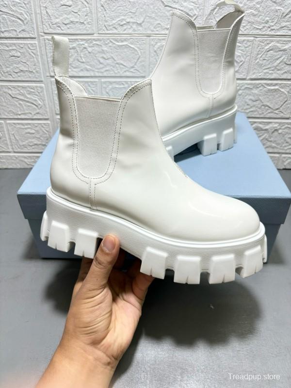 2024 Women Prada White Leather Chelsea Boots MJ00380