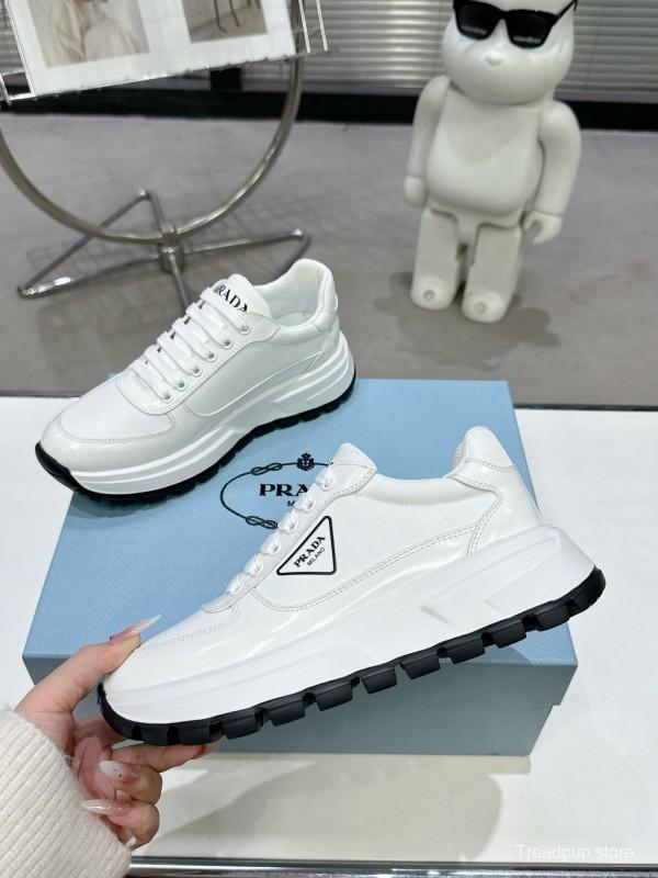 2025 Women Prada White Leather Sneakers