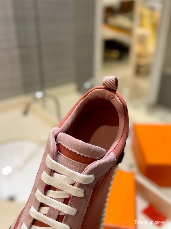 2024 Women Hermès pink beige suede mesh sneakers MJ00320