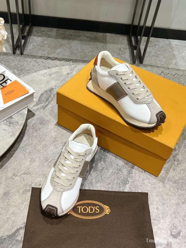 2025 Women TOD'S White Beige Suede Nylon Sneaker KFY00330