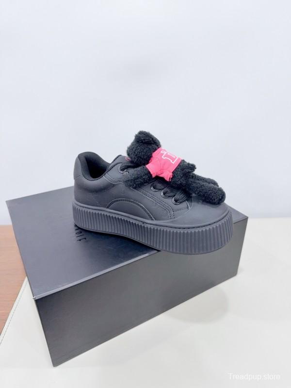 2025 Women 13DE MARZO Black Cow Leather Mesh Casual Shoes 3D Teddy Doll KFY00330