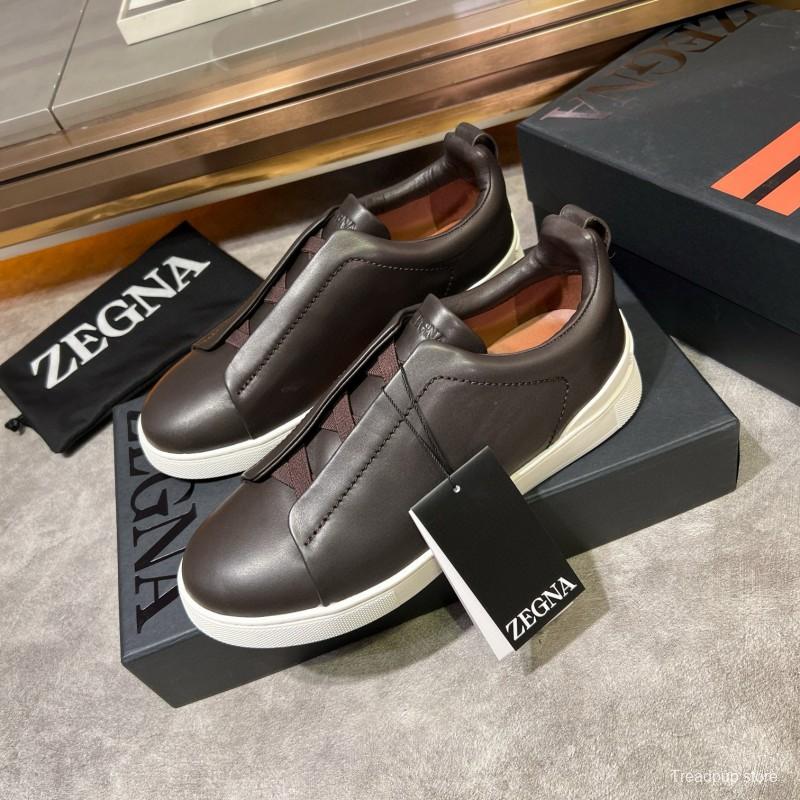 2024 Men Ermenegildo Zegna Brown Calfskin Leather Sneakers LY00000
