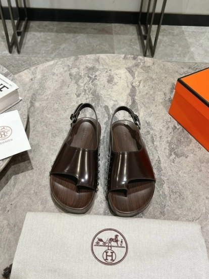 2025 Women Hermès Brown Leather Sandals KFY00250